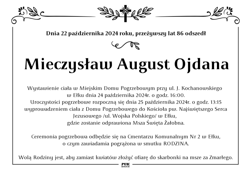 Mieczysław August Ojdana - nekrolog